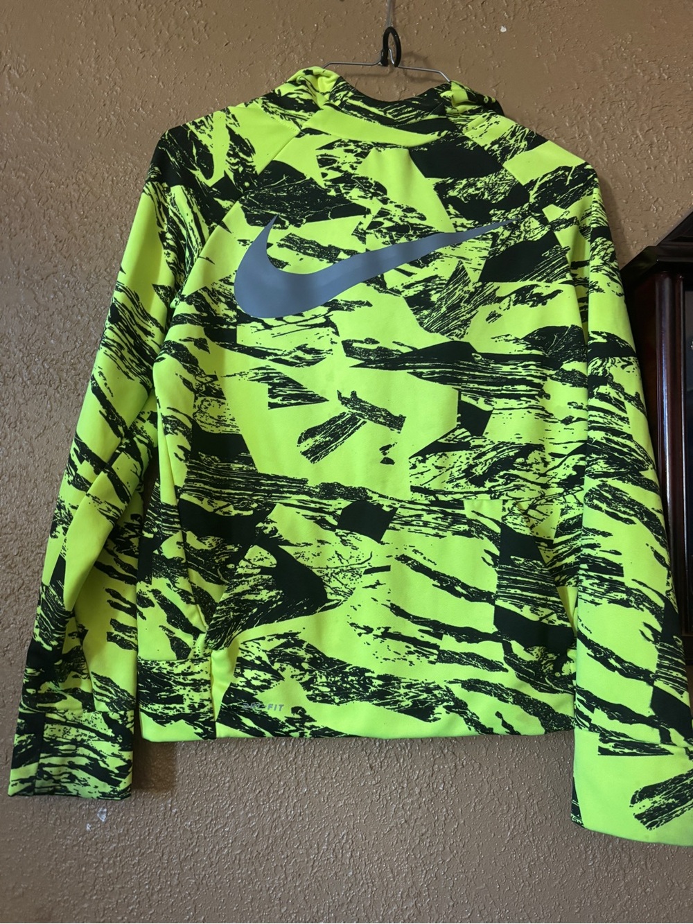 Nike Neon Yellow & Black Abstract Print Kids Dri fit Hoodie